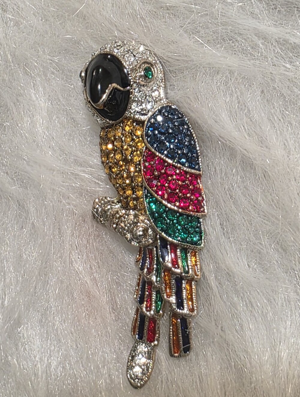Vintage Colorful Parrot Rhinestone Brooch - Multicolor